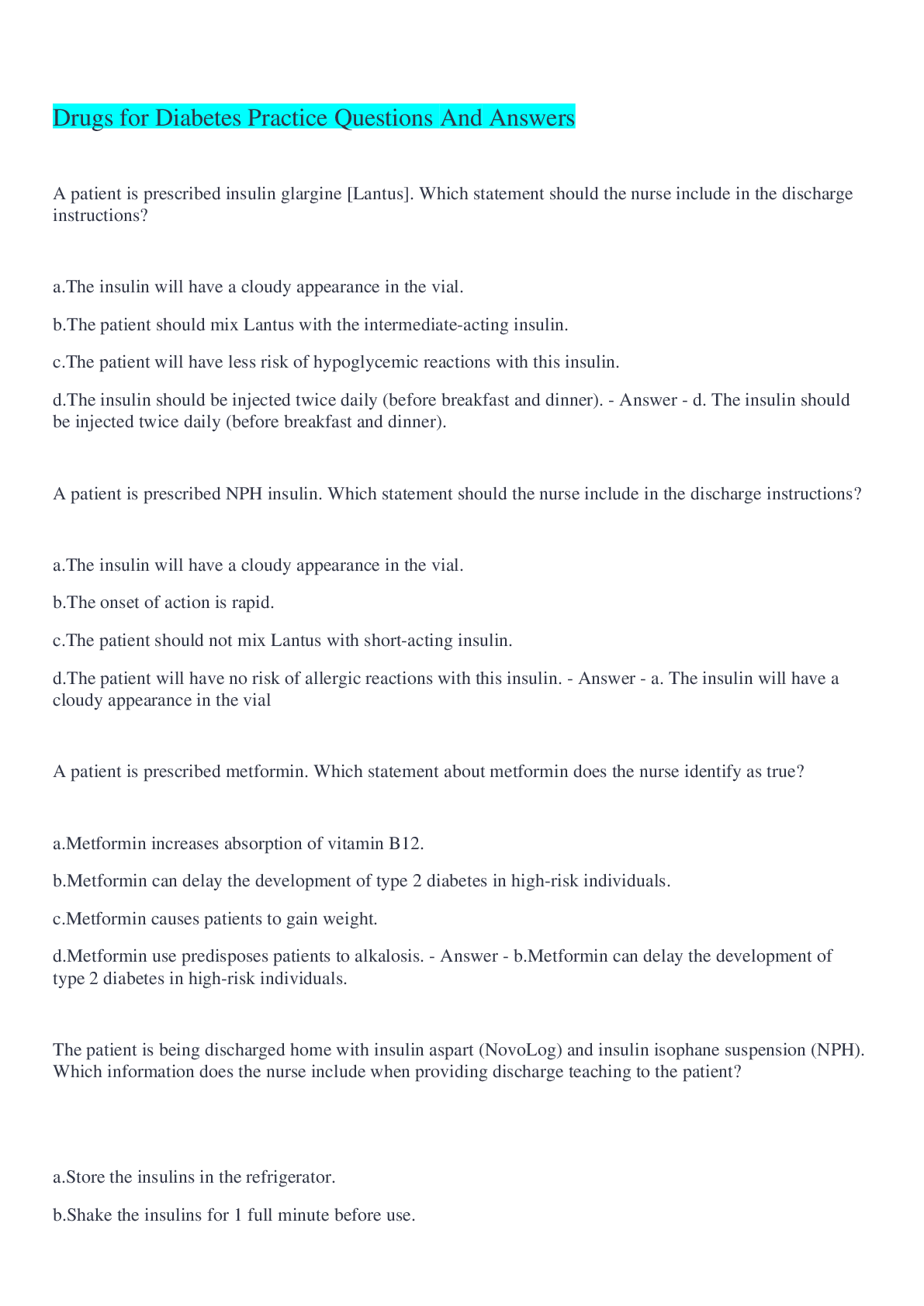 Preview image for Drugs for Diabetes Practice Questions And Answers 2022/2023